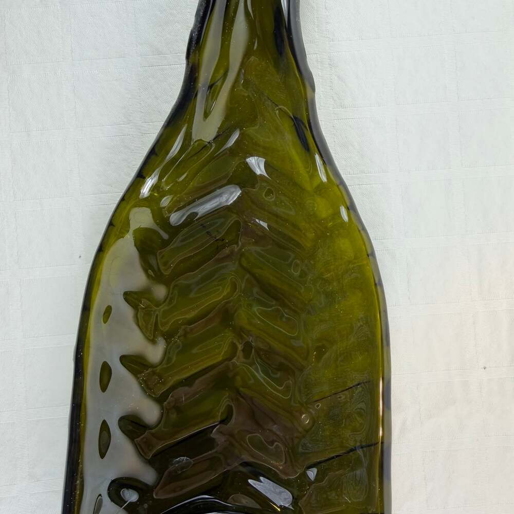 Melted Green  Glass Wine Bottle Tray 11 1/2”x4” Handmade Unique Gift - Picture 8 of 9